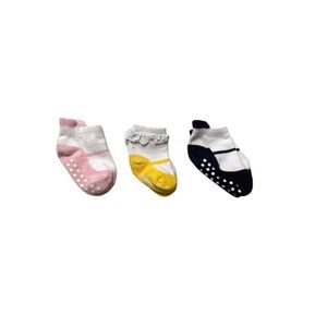 Trumpette Pink, Yellow, and Black Non-Slip Socks Set 12-24 months